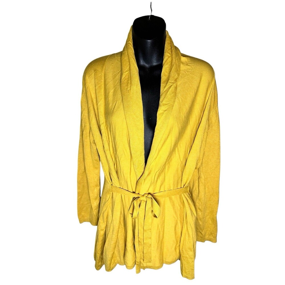 Zara Long Sleeve Cardigan Mustard Yellow With Tie